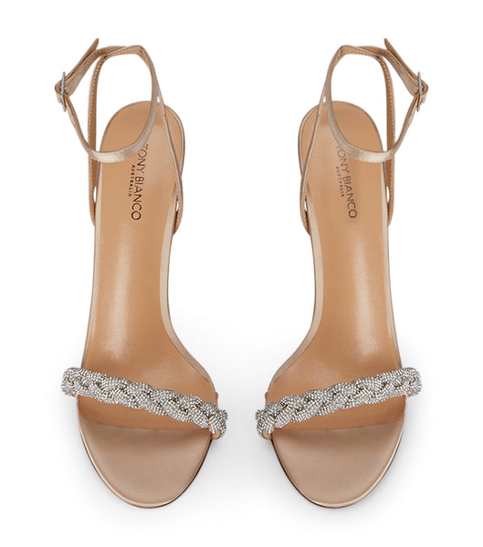 Beige Tony Bianco Kosta Nude Satin 11cm Bling Heels | YZAVQ98090