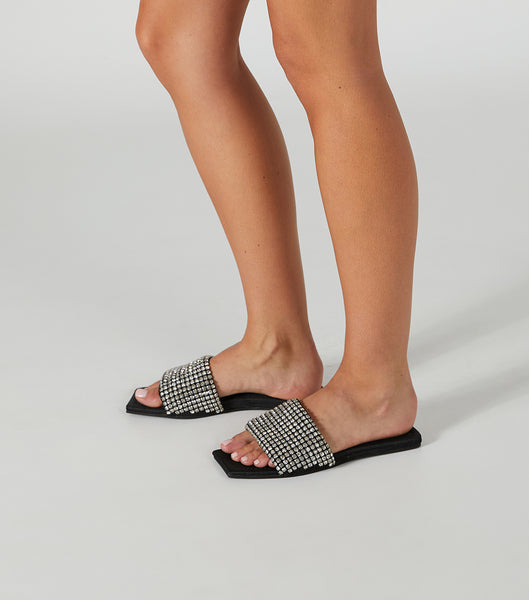 Black Tony Bianco Ellery Crystal/Black 1.5cm Sandals | ZAQCS30783