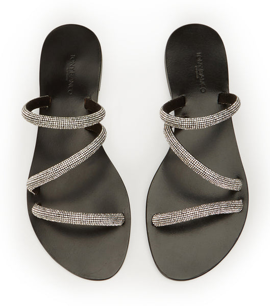 Black Tony Bianco Fusion Crystal/Black Suede 1cm Slides | DZAVO95254