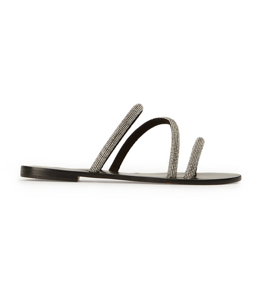 Black Tony Bianco Fusion Crystal/Black Suede 1cm Slides | DZAVO95254