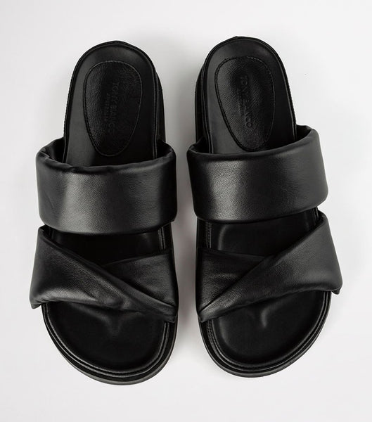 Black Tony Bianco Henry Black Nappa 3.5cm Flat Sandals | ZAEGJ97324