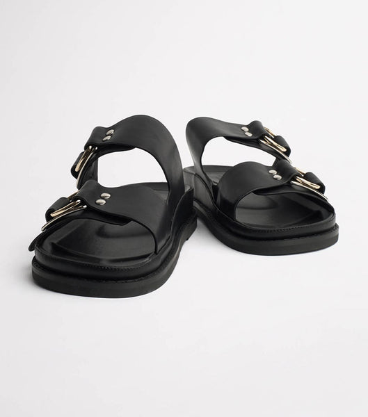 Black Tony Bianco Hunter Black Como 3.5cm Slides | ZZANQ66640