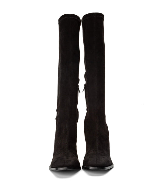 Black Tony Bianco Renae Black Stretch Suede 8.5cm Knee High Boots | GZAUC35783