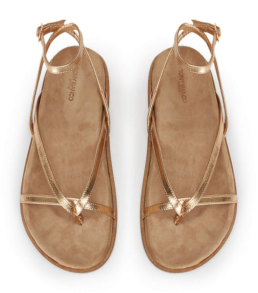 Gold Tony Bianco Lucie Antique Gold Nappa 1.5cm Flat Sandals | XZAGW18622
