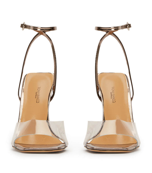 Grey Tony Bianco Nelani Clear Vinylite/Gunmetal Shine 10.5cm Block Heels | FZAUI42292