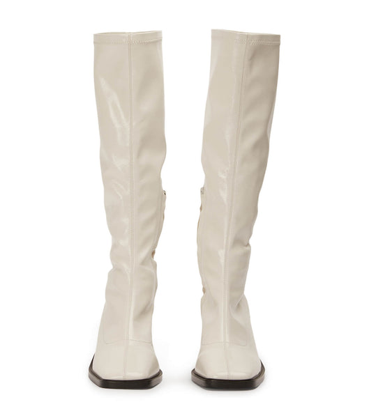 White Tony Bianco Damon Ecru Crinkle Patent 7.5cm Knee High Boots | LZASX93574