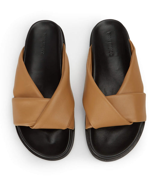 Yellow Tony Bianco Lora Biscuit Nappa 1.5cm Flat Sandals | FZAUI18131