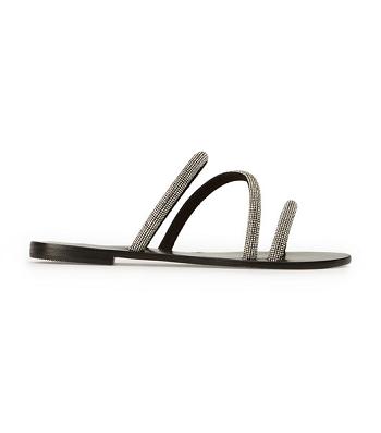 Black Tony Bianco Fusion Crystal/Black Suede 1cm Flat Sandals | ZADFL46869