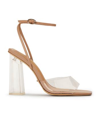Skin Color Tony Bianco Nelani Clear Vinylite/Skin 10.5cm Block Heels | ZAXMI94377